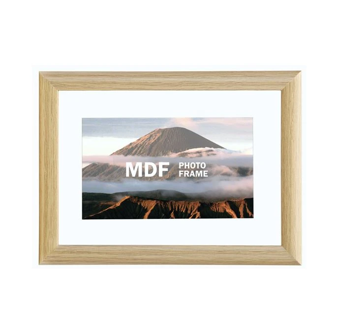 Landscape orientation engineered wood frame featuring wood grain foil and white matting